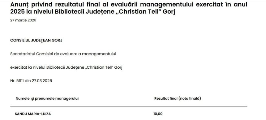 Evaluare obiectiva pentru conducatorii institutiilor de cultura din Gorj