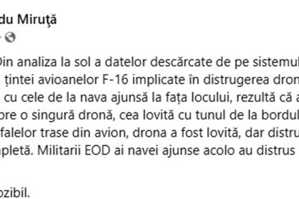 Radu Miruta despre drona distrusa langa platforma Neptun DEEP Continea explozibil
