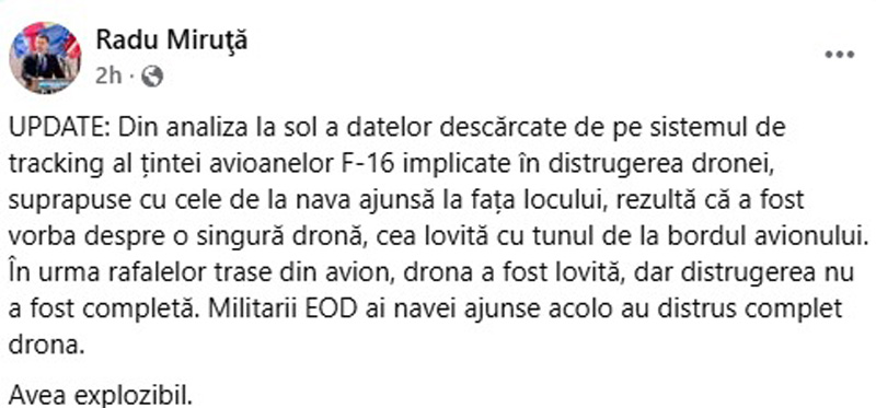 Radu Miruta despre drona distrusa langa platforma Neptun DEEP Continea