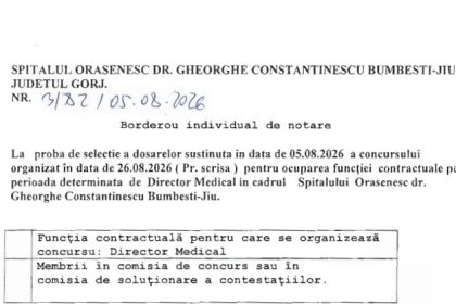 Un singur aspirant pentru functia de director medical al spitalului din Bumbesti Jiu