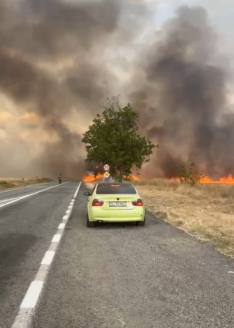 video incendiu de vegetaie de mari proporii n campu mare circulatia rutiera a fost suspendata