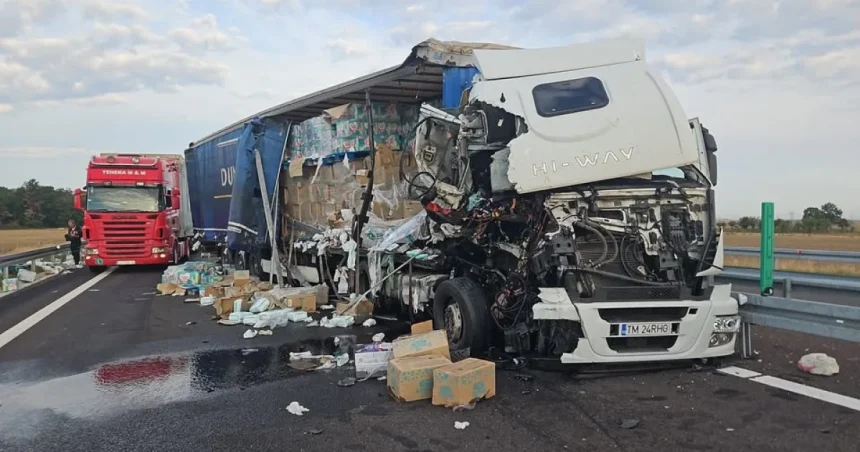 Accident cu două autotrenuri pe DEx 12. Noduri rutiere închise
