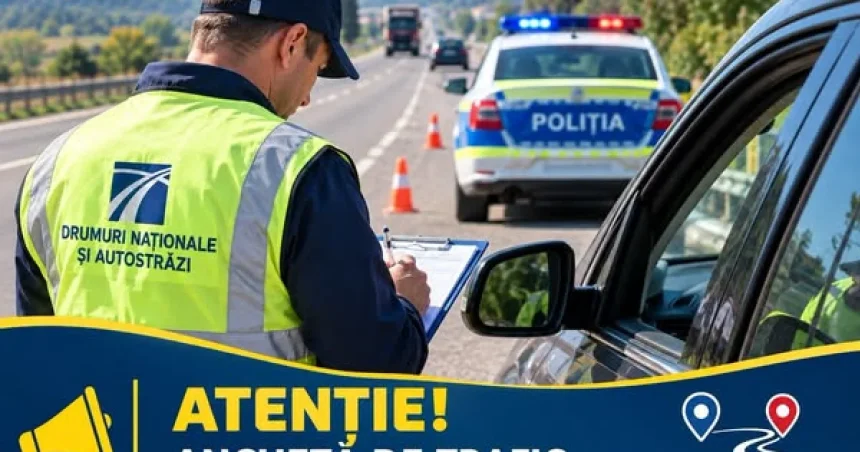Controale în traficul rutier din Gorj. Șoferii sunt opriți pentru a completa un chestionar