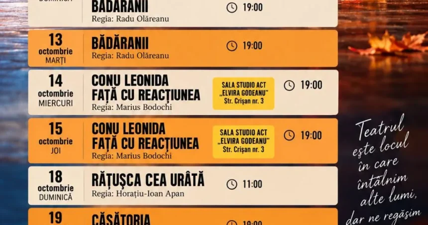 Spectacole de comedie și povești pentru copii, în octombrie, la teatrul din Târgu Jiu